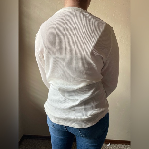 🆕 Gap Cream and Rose Gold Thermal Waffle Knit Long Sleeve Top | Large - Picture 3 of 9